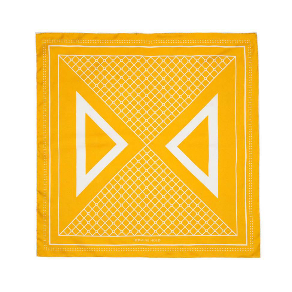 Hermine Split Silk Scarf - Mustard & White - Hermine Hold